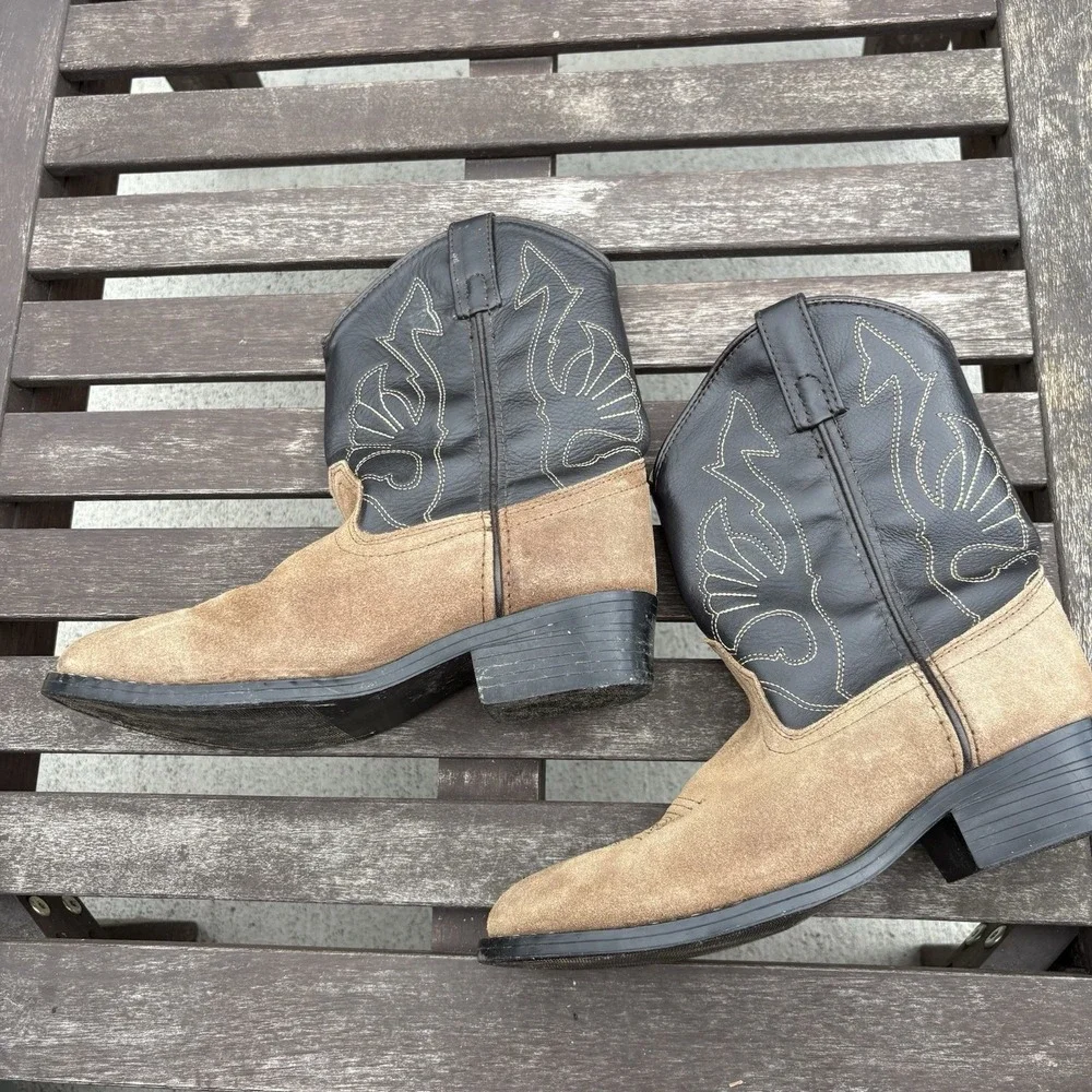 Masterson Kids 2.5 Brown Cowboy Boots Western Rodeo Suede Leather Upper